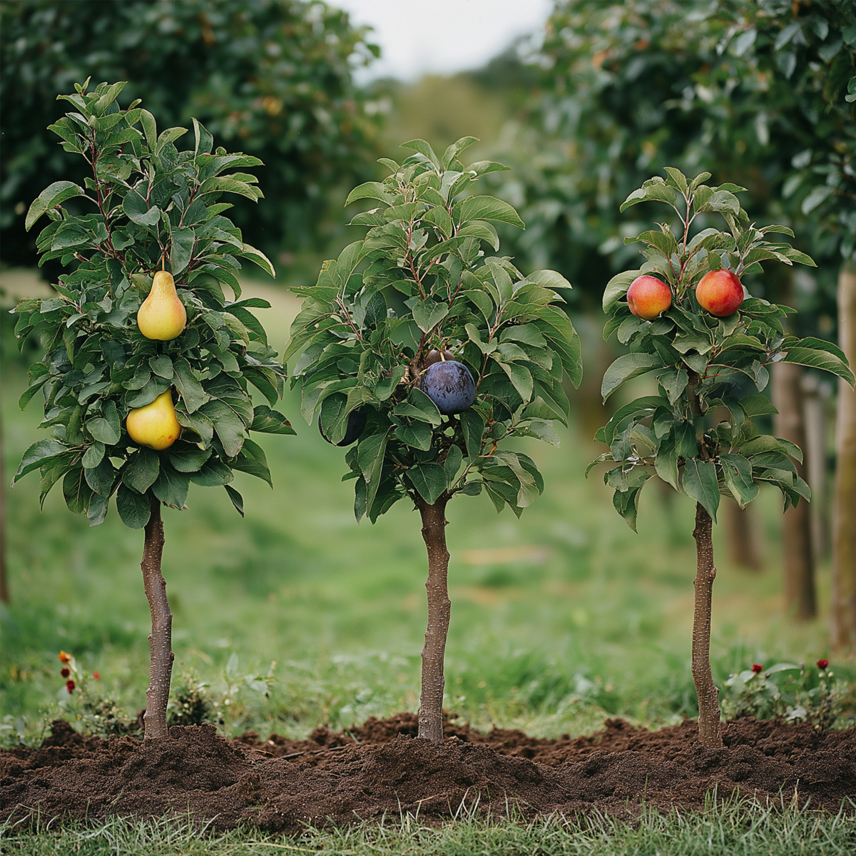 Fruit Trees Fruktkolonner - Set Om 3 - Äpple, Päron - Höjd 60-70Cm - ⌀9Cm